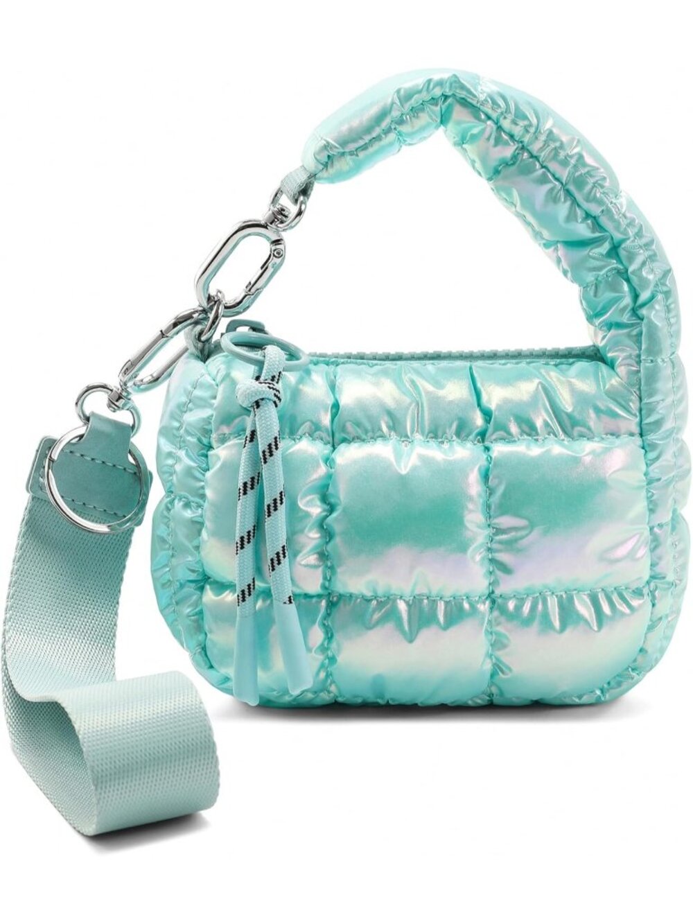 Women Ice Blue Zipper Mini Quilted Tote Wristlet Wristlet Cute Crossbody Bag